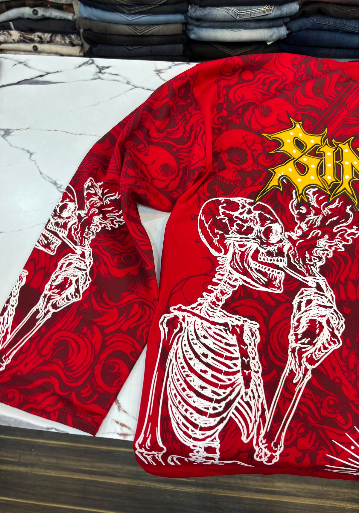 graphic long-sleeve waffle t-shirt