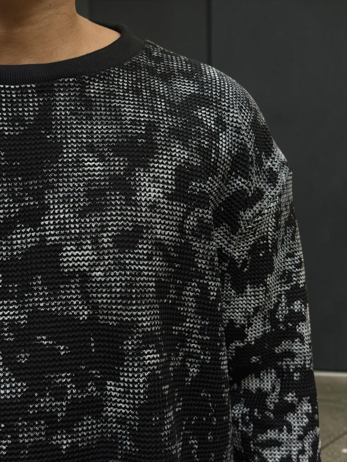 All Over Black Waffle Knit Oversized T-Shirt