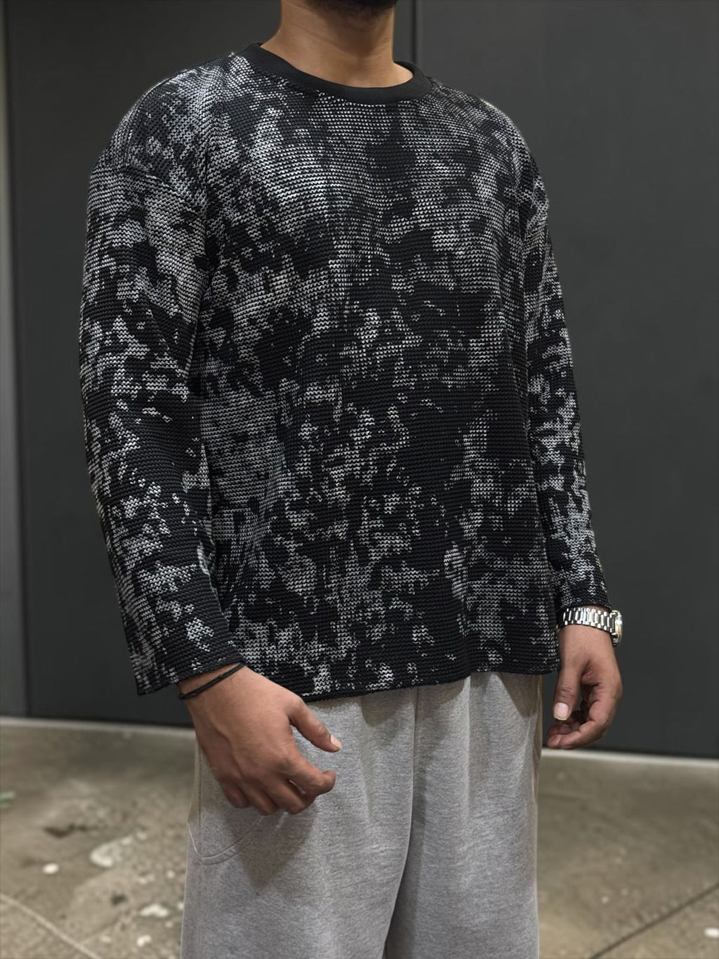 All Over Black Waffle Knit Oversized T-Shirt