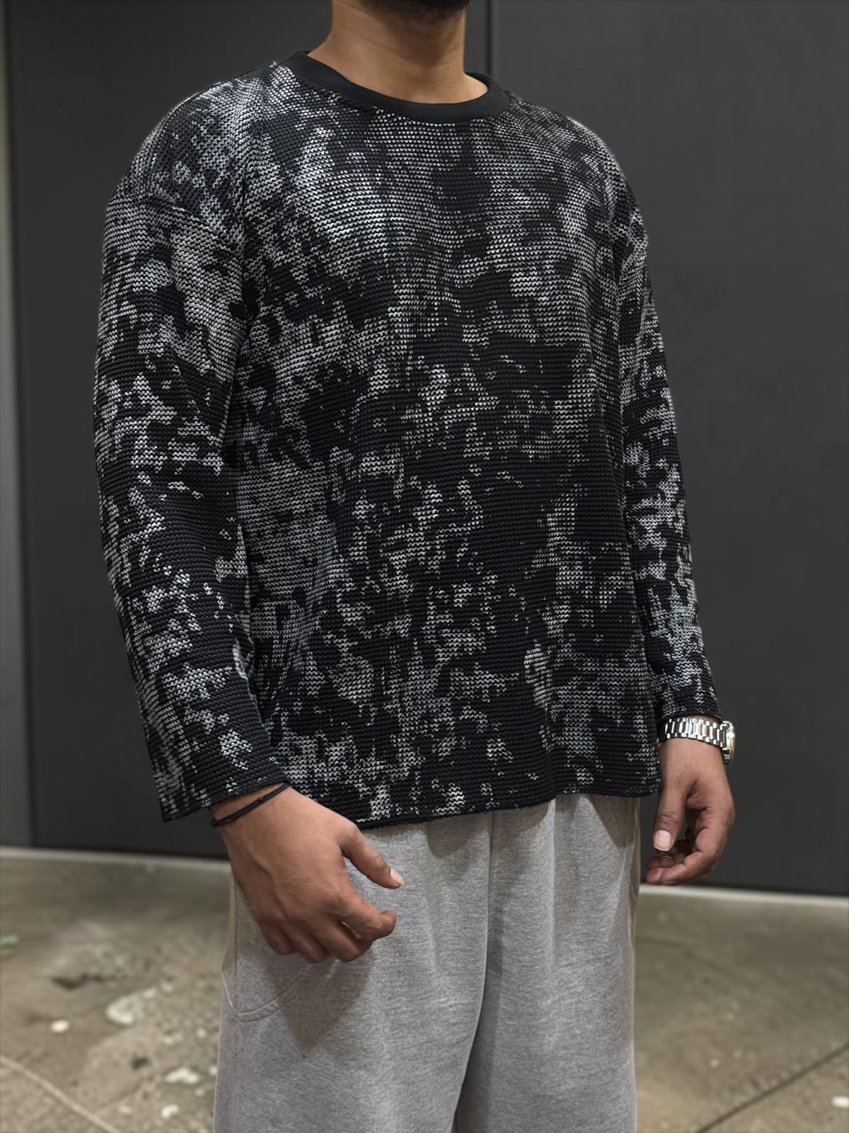 All Over Black Waffle Knit Oversized T-Shirt