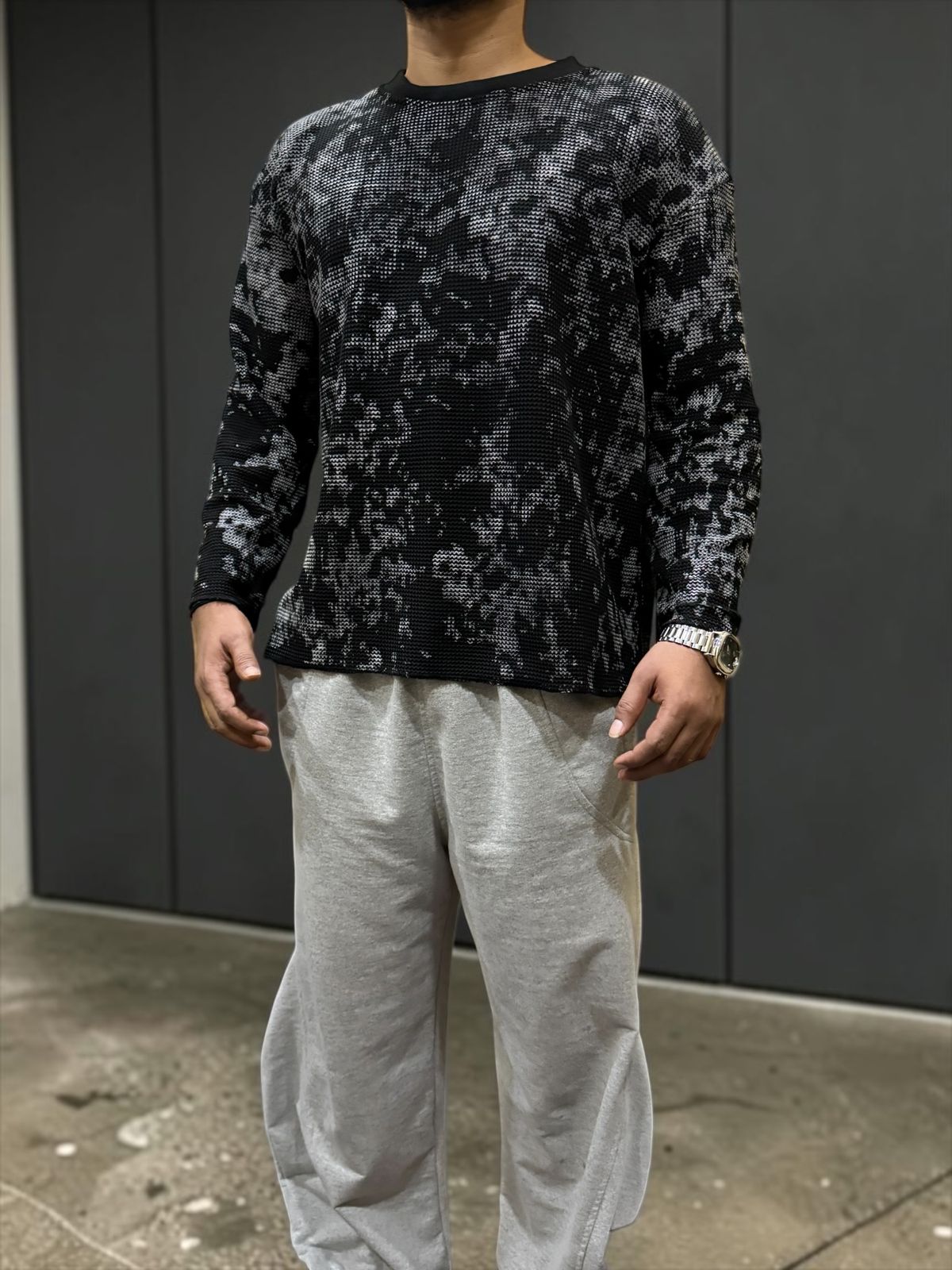 All Over Black Waffle Knit Oversized T-Shirt