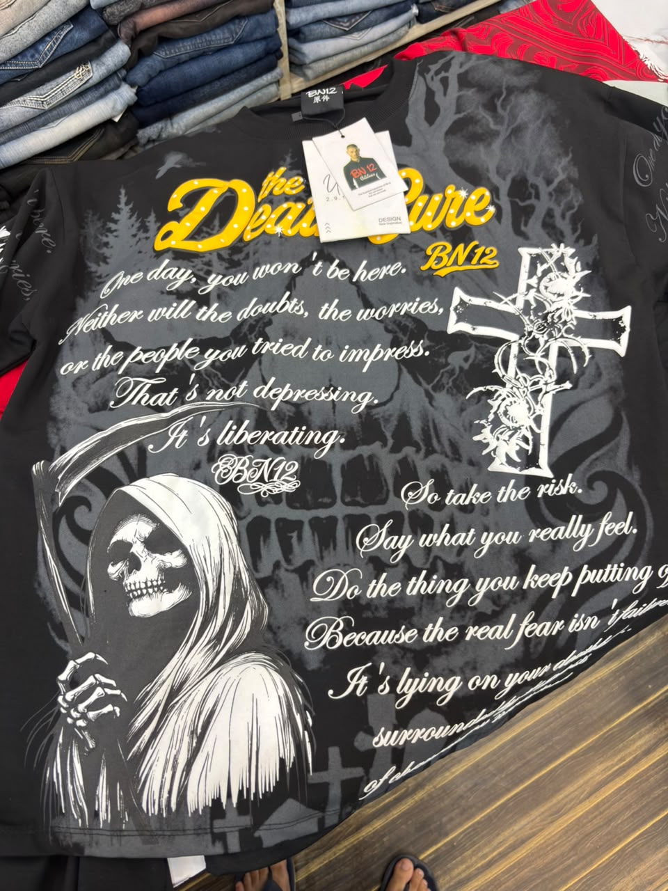 graphic long-sleeve waffle t-shirt